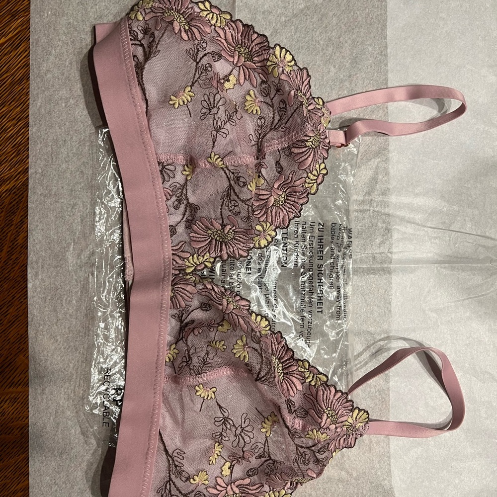 Aerie Floral Lace Bralette - Pink and Yellow